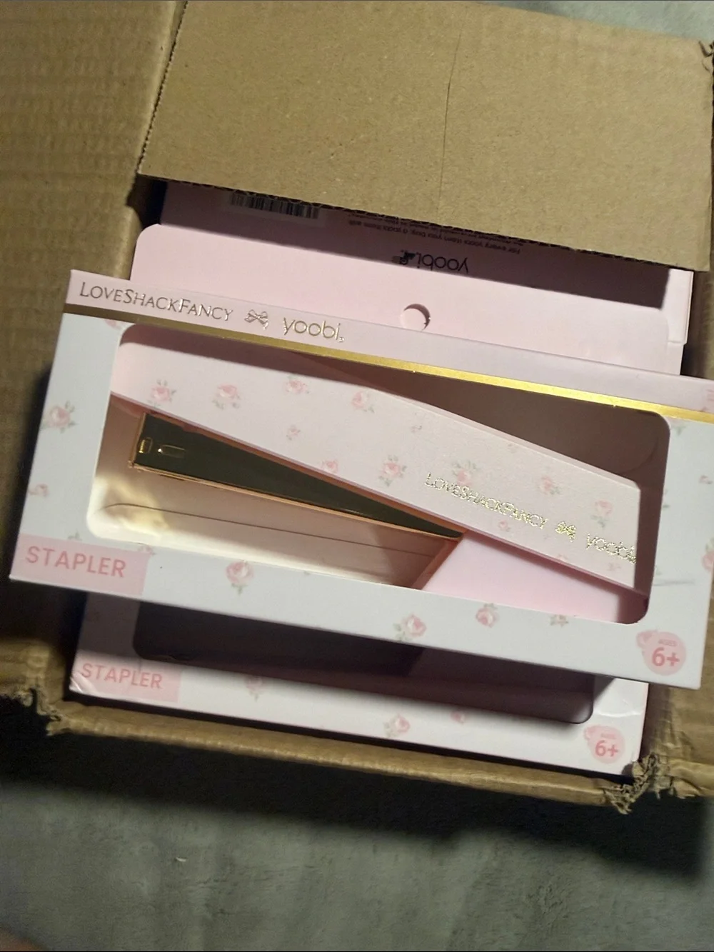 Yoobi Pink and Gold LoveShackFancy Stapler